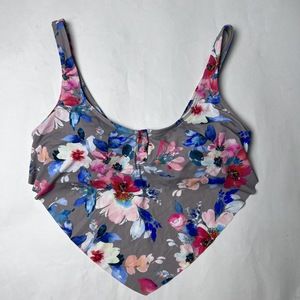 VYB Tank Swimsuit Top w/ Pads Gray Pink Floral Snaps Medium